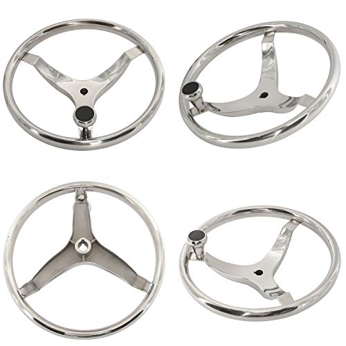 YaeGarden Stainless Steel Boat Steering Wheel,Marine Steering Wheels,13-1/2\" Dia 3 Spoke with 1/2\" Nut and Turning Knob (13.5\'\')