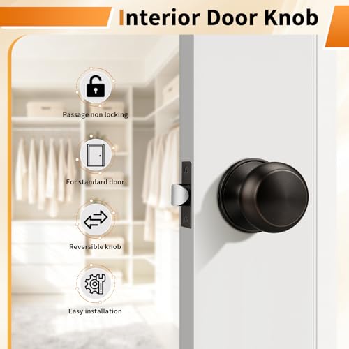 Probrico Interior Door Knobs for Hallway, Oil Rubbed Bronze Door Knobs Closet Door Knob, Passage Door Knob with Round Ball Knob, 4 Pack by Probrico - Used condition - Image 2
