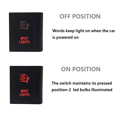 Image of Red Led Car Push Button Switch with Wires for VW Volkswagen Amarok 3Amp 12V (SPOT Lights-Right Side)