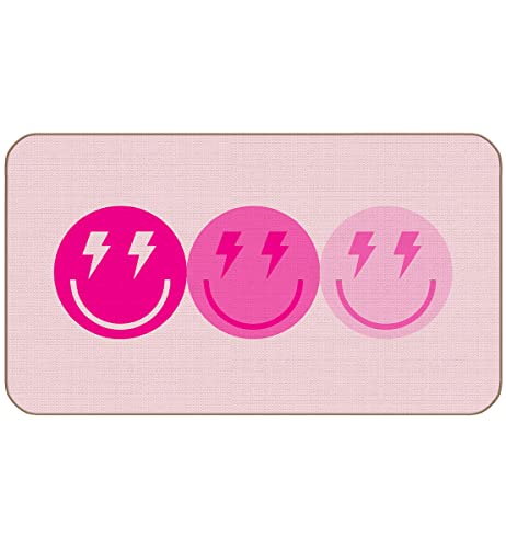 Bxfahzj Hot Pink Preppy Smiley Face Lightening Bolt Door Mat Preppy Theme 17X30 Inch Indoor Outdoor Entrance Doormat Decor For Home Room Bathroom Dorm, Gifts For Teen Girls Women #TOP12