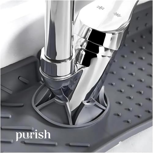 Purish | Esnek Silikon Musluk Arkası Su Tutucu ve Lavabo Matı – Mutfak ve Banyo Kullanımı için Drenajlı Musluk Pedi, Süngerlik ve Tezgah Koruyucu - Görsel 5