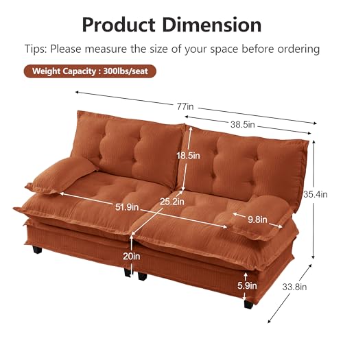 Image of 77 inch Sectional Sleeper Sofa, Modular Deep Seat Couches for Living Room Apartment, Flexible Module Combination Cloud Sofa with Spring Support, Easy Assembly, Orange