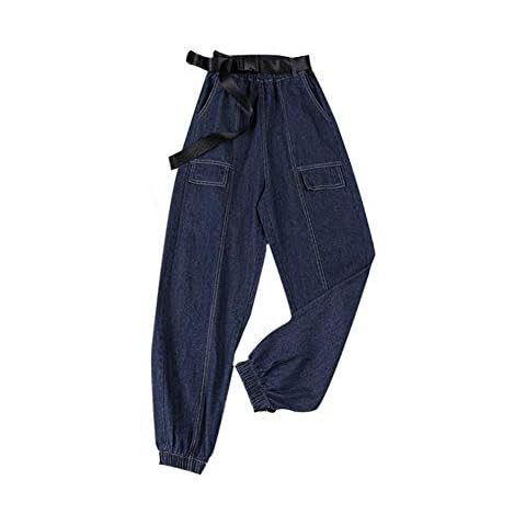 YooSz Woman Jeans Cargo Straight Leg Pantalon Vaquero Mujer Mom Baggy Vetement Femme Boyfriend Women Clothing Low Waist (Color : Dark blue belt, Size : XXXL) Cover