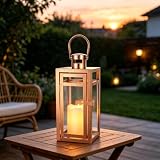 TRIROCKS Stal Nierdzewna Dekoracyjny Lampion 30 cm Wysoki, Metalowy Uchwyt na Świecę z Przezroczystymi Szkłami, Idealny do Dekoracji Domu, Salonu, Imprez (Różowe Złoto)