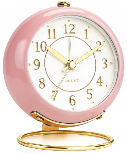 Azxb Analog Alarm Clock, Small Retro Desk Clock with Night Light, Backlight Cute Simple Design