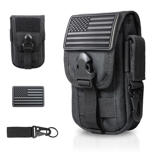 WYNEX Tactical Phone Pouch Molle,Smartphone Holster Bag EDC Utility Cellphone Lock Card Holder Organizer Fit for Waist Belt Case Include Tactical Gear Clip and U.S.A Patch