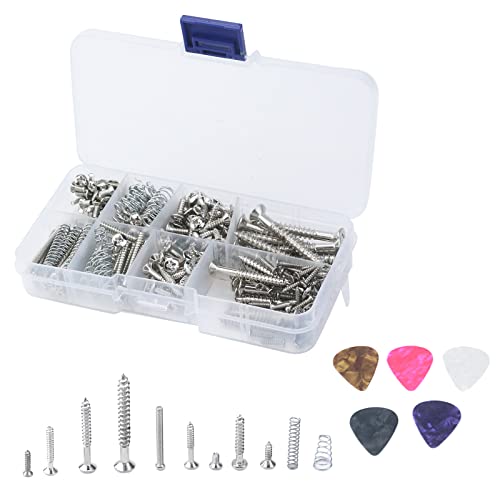 Tighall 226個 シルバーギタースクリューキット ギターピック5個付き 9種類の詰め合わせセット スプリング付き エレキギターブリッジ ピックガード チューナー スイッチ ネックプレート用