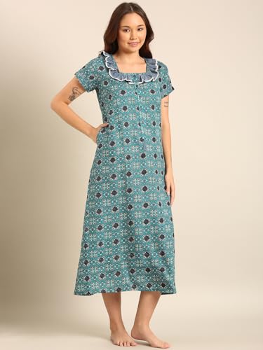 Image of Rupa Jon Aishwarya Women Full Length Printed Nighty in Premium Cotton Blend Fabric, Night Dress, Maxi Nighty for Comfortable Everyday Wear
