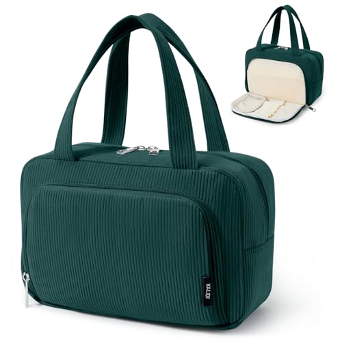 KALIDI Kosmetiktasche Damen Cord Kulturbeutel Reise Schminktasche mit Vielen FäChern & Bürstenschlitze Groß Make Up Tasche Kosmetik Organizer Waschtasche Makeup Bag für Frauen