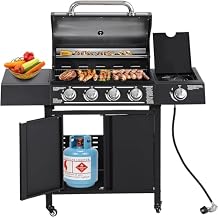 TITIMO 4-Burner Propane Gas Grill with Side Burner 50,000BTU Gas Pipe and Stainless Steel Grates Outdoor Cooking BBQ Grills Perfect Patio Garden Barbecue Grill