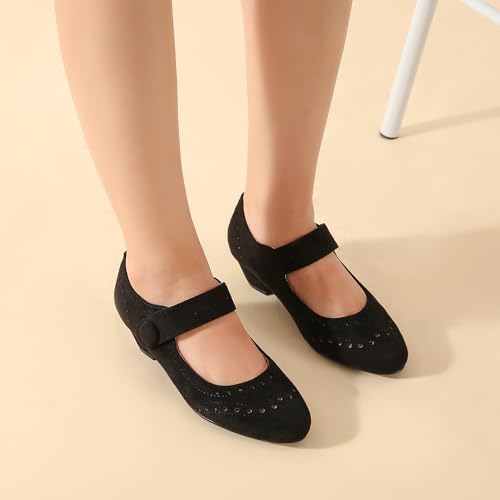 Women's Low Chunky Heel Ankle Strap Cut Out Closed Toe Pumps Hook and Loop Retro D'Orsay Vintage Dressy Wedding Party Church Shoes4