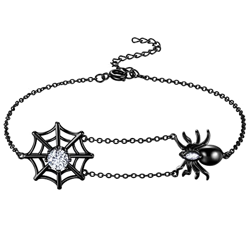 beautlace Halloween Spider Bracelets Black Gun Plated Spider Web Tarantula Charm Anklets for Women and Men KB0020K