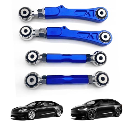 Tiny Force 4 PCs Adjustable Aluminum Rear Camber Control + Toe Angle Straight Rods Arm Kit Compatible with Tesla Model S 2012-2016 Tesla Model X 2016- Adjustable Range: -3&deg;- +3&deg;