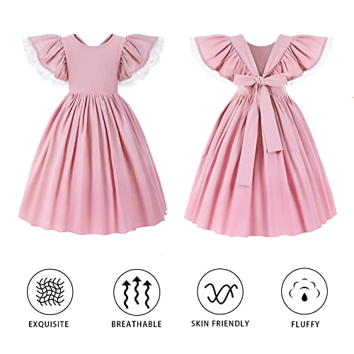 Mdycw 100% Cotton Linen Dress For Toddler Baby Girl Age 0-7 Years, Ruffle Sleeveless Backless Summer Casual Dresses, Pink #TOP1