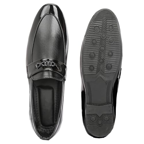 Image of Men's Glossy Patent Finish Slip-On Design Loafer Shoes for Office Party Wedding & Business Wear
