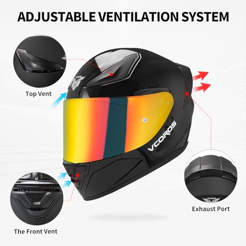 Motorcycle Full Face Helmet for Unisex-Adults DOT Approved WS-609 Motorbike Street Bike Racing Helmets with Visor and Anti-Fog Film(Gloss Black,L) - Thumbnail 7