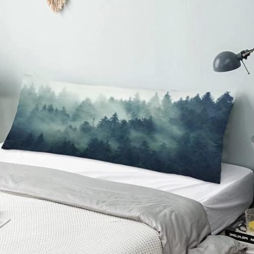 Foggy Forest Body Pillow Cover Green Fog Misty Fir Hipster Vintage Nature Parks Pine Mist Wood Cloud Tree Long Pillow Case Protector with Zipper Soft Large Pillow Cases Covers for Bed,Couch 20"x54"