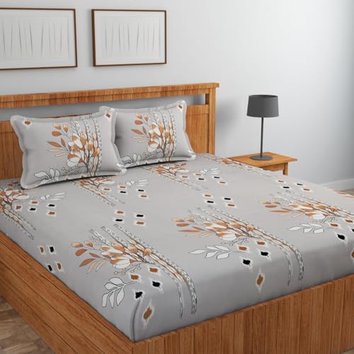 Image of Jashan Premium Glace Cotton All Round Elastic Fitted Bedsheets for Double Bed with 2 King Size Pillow Covers 160 TC Supersoft | Wrinkel Free Bed Cover Size - 72x78+10 inches