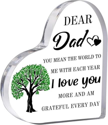 Image of Gift for Dad from Daughter Son Wife Acrylic Heart Plaque Paperweights, Ideas for Birthday, Christmas or Father's Day