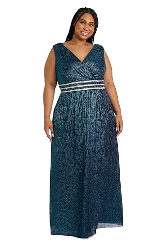 Image of R&M Richards Women's Sleeveless Maxi Dress - V-Neck Pleated Long Formal Gown W /Rhinestone Trim - Party & Cocktail Attire
