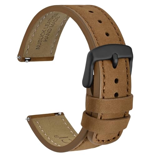WOCCI 18mm Retro Leather Watch Strap for Men and Women, Quick Release Replacement Band with Black Buckle (Light Brown)