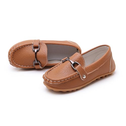 Image of SOFMUO Boys Girls Leather Loafers Slip-On Oxford Flats Boat Dress Schooling Daily Walking Shoes(Toddler /Little Kids)