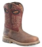 PHANTOM RIDER DOUBLE-H Brock 11' Wide Square Composite Toe Roper Boots for Men with Brown Barnyard Acid Resistant Leather and Red Leather Quarter, Dark Brown - 10.5 2E