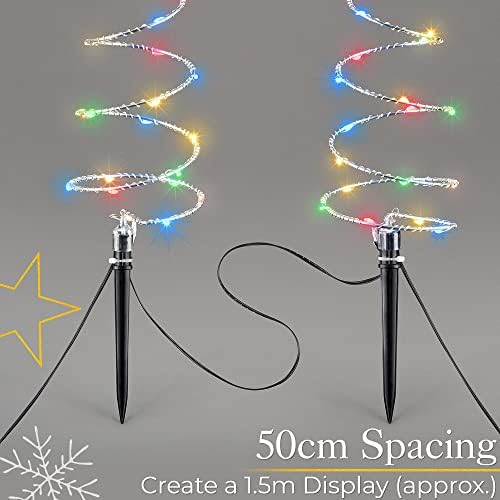 Christow Spiral Christmas Tree Outdoor Path Lights, Pathway Stake Decorations, Multi Coloured Micro LED, Mains Powered (Set of 4 x 30cm)
