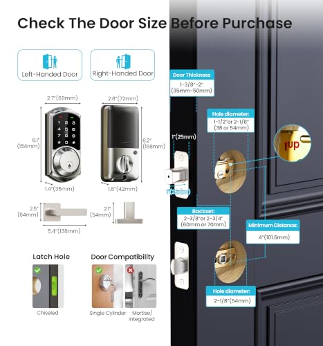 Veise VE06-L Smart Deadbolt Lock with 2 Lever Handle Set, Satin Nickel - Image 6