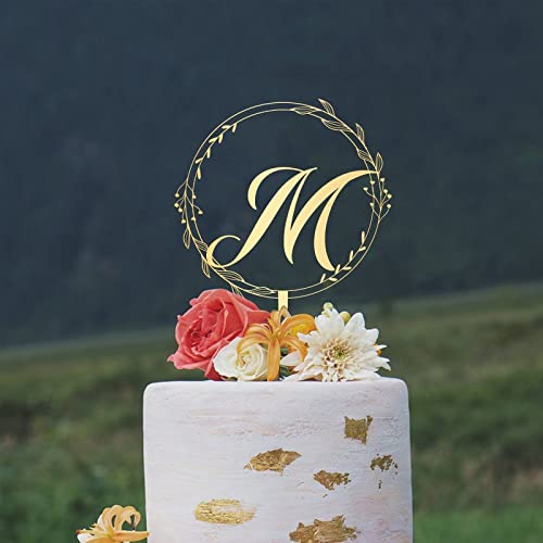 Initial Letter M Cake Toppers Monogram Acrylic Cupcake Topper Picks Custom Cake Accessories For Wedding Anniversary Birthday Party Decoration Mirror Gold Keepsake Supplies #TOP2