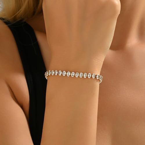 Tennis Bracelet for Women 5.9-7.1 Inch,18K Gold Plated with Red Green Black White Cubic Zirconia, Dainty Inlaid Chain, Minimalist Everyday Stackable Jewelry Gift4