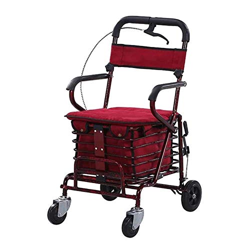 高齢者向け歩行器 歩行器 4輪折りたたみ歩行器 取り外し可能なバックサポート付き パッド入りシート、収納バスケット 人間工学に基づいたハンドル付き Interesting