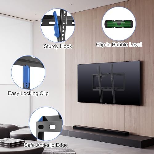 Suptek Tilt TV Wall Mount Bracket for Most 26-60 inch LED, LCD and Plasma TV, Mount with Max 400x400mm VESA and 99lbs Loading Capacity, Fits Studs 16" Apart, Low Profile with Bubble Level — view 4