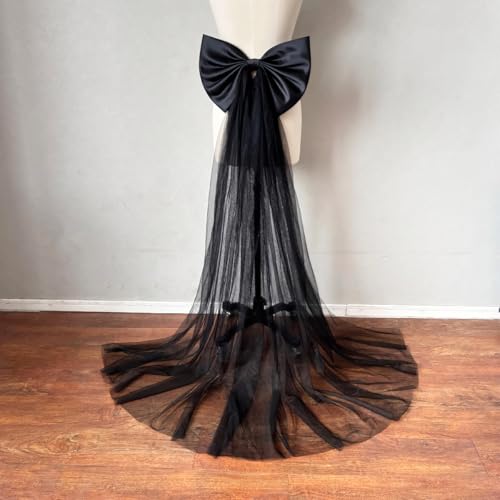 Image of Detachable Satin Bow for Wedding Dress Bowknot with Irregular Tulle Tail