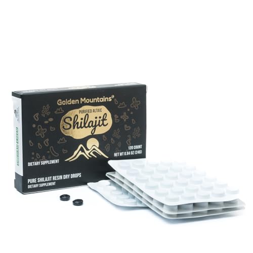 Siberian Green Premium Pure Shilajit Dry Drops Altai Golden Mountains - 120 unidades (200 mg) Certificado auténtico de seguridad y calidad - Ácido fúlvico probado en laboratorio de EE. UU