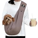 PAWPUBBY Dog Sling Carrier for Small Dogs Cats up to 15 lbs - Hands Free Puppy Carrier Bag (Plus Size L) - Ergonomic Padded Shoulder Strap & Safety Hook Based on Owner's Bust Length, Caramel