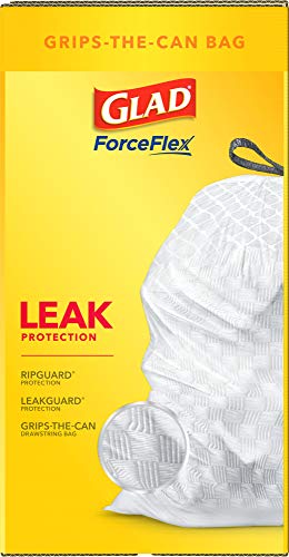 Glad ForceFlex Tall Kitchen Drawstring Trash Bags – 13 Gallon White Trash Bag, Unscented – 120 Count (Package May Vary)