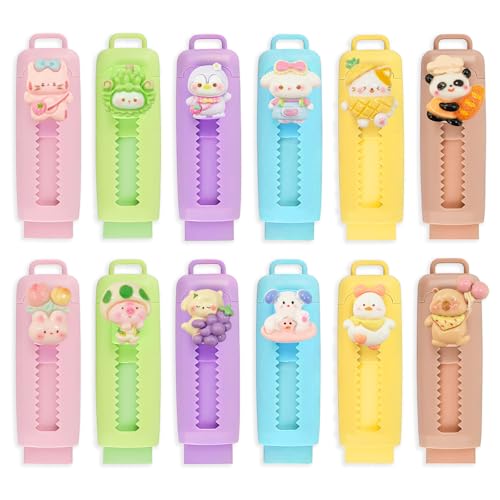 12 Pack Cute Retractable Erasers for Pencils Kawaii Erasers Bulk Kids Pencil Erasers Fun School Supplies Classroom Rewards Gifts.