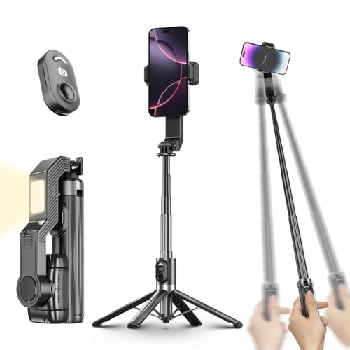 Smartphone Gimbal Stabilizer, 360° Rotation Single Axis Stabilizer with Light Remote Control for iPhone Andriod, 4 in 1 Selfie Stick Tripod for Vlog Live Broadcast TIK Tok YouTube Vlogging