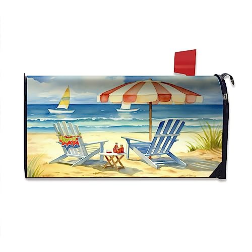 Image of Summer Mailbox Covers Magnetic Standard Size 18 inch X 21 inch Beach Life Mail Box Cover Summer Nautical Magnetic Post Wraps Letter Box Cover for Home Garden Yard Decor