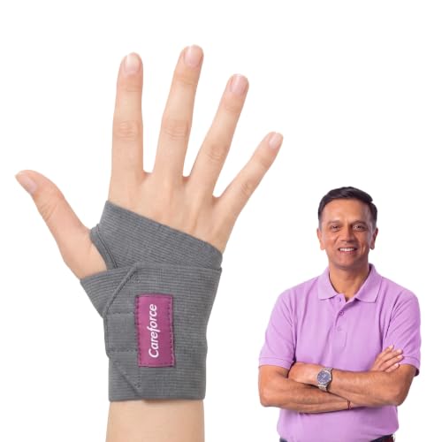 Image of Careforce - The Force Behind Your Health polyester blend Wrist Support for Pain Relief for Carpal, Wrist Brace with Thumb for Men & Women Wrist Band for Men Wrist Strap Universal Fit (Grey, 1 Unit)