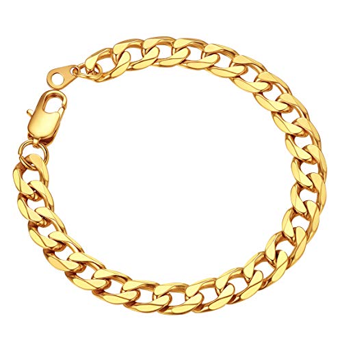 Gold Bracelet for Men Wrist Chain 8mm 8.3" Golden Cuban Link Bracelets