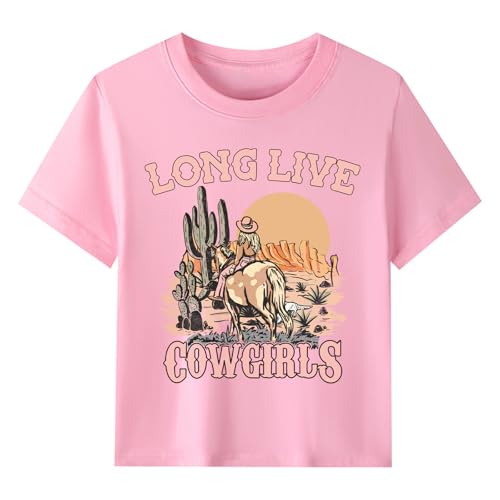 BubblyBee Long Live The Cowgirls Kids Girls Shirts Pink Cowgirl with Horse Graphic Tee Country Western T-Shirt Summer Crew Neck Clothes 5T