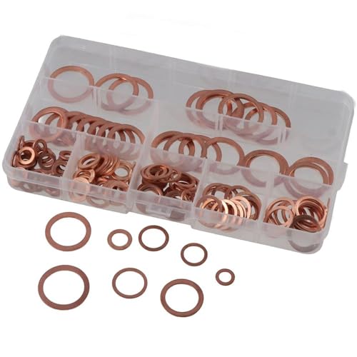 SHUATI 165Pcs Flat Washer Assortment Kit, Metric Assorted Set 8 Sizes Sealing Washers, Flat Ring Gasket, M6 M8 M10 M12 M14 M16 M18 M20 Copper Washers - Thumbnail 3