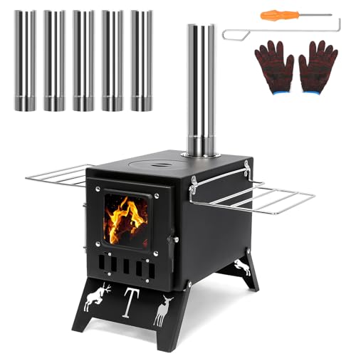 GFTIME Tent Stove Portable Camping Stove with 5 Chimney and Folding Legs for Camping, Garden, Outdoor Grill Cooker Kitchen, Wood Stove with 1 Pair of Gloves, 1 Phillips Screwdriver by GFTIME - Used condition - CA$87.61