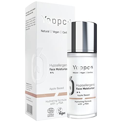 Crema Hidratante Facial Mujer Hipoalergénica Crema Cara para Piel Sensible y Atópica Cosmética 100% Natural a Base de Manzanas y y-PGA | Vegano | Ecocert | Cruelty Free | Yappco | 50 ml