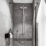ARCORA Colonne de douche sans Robinet, Ensemble de Douche avec Pommeau Rond et Douchette à Main Anticalcaire, Mitigeur Douchette Douche Salle de Bain Hauteur Réglable en Acier Inox, Chromé
