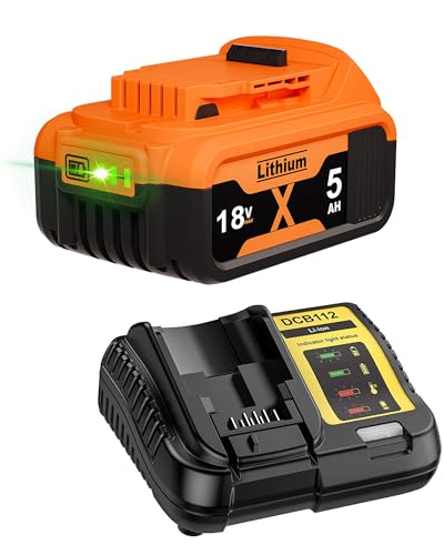 18V 5.0Ah/5000Mah Dcb182 Replacement For Dewalt Battery+ 4A Charger Compatible With Dewalt Battery 18V Xr Dcb182 Dcb184 Dcb200 Dcb101 Dcb107 Dcb112 Dc