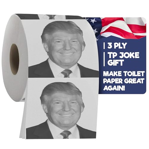 Gagster Donald Trump Toilet Paper Roll - 3 Ply Funny Novelty Bathroom Tissue Gag - 200 Sheets Per Roll - Joke Gifts - Prank Gift for Adults Black and White Printed Sheets - Make Your Butt Laugh