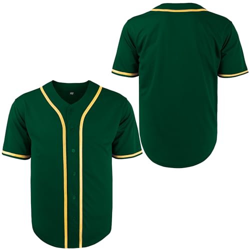 MESOSPERO Blank Baseball Jersey for Men, Button Down Plain Short Sleeve Hipster Hip Hop T Shirts White Black Red Yellow Orange Grey Blue(an Green,Medium) by MESOSPERO - Used condition - US$13.42
